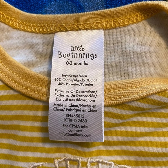 Soft Yellow Bodysuit with Stripes and Animal Design - Picture 3 of 4
